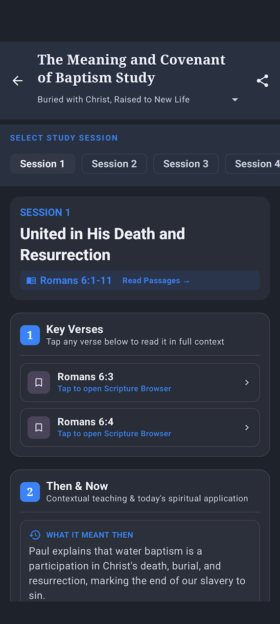Interactive Biblical Insights Baptism study session with key verses and contextual teaching