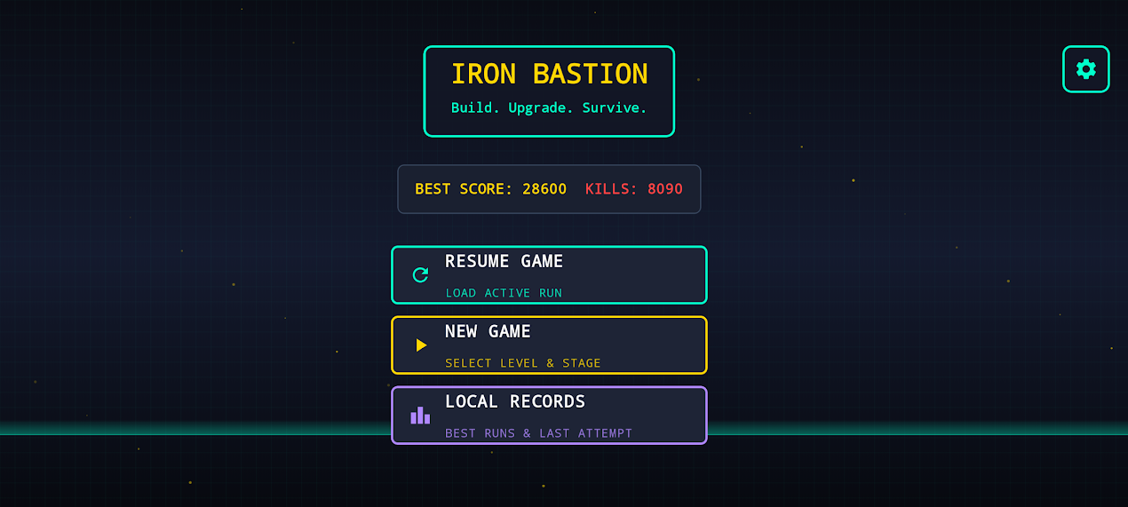 Iron Bastion game menu