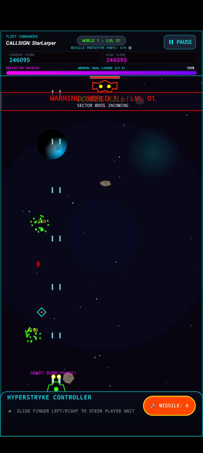 HyperStryke Sector Boss Incoming warning during gameplay