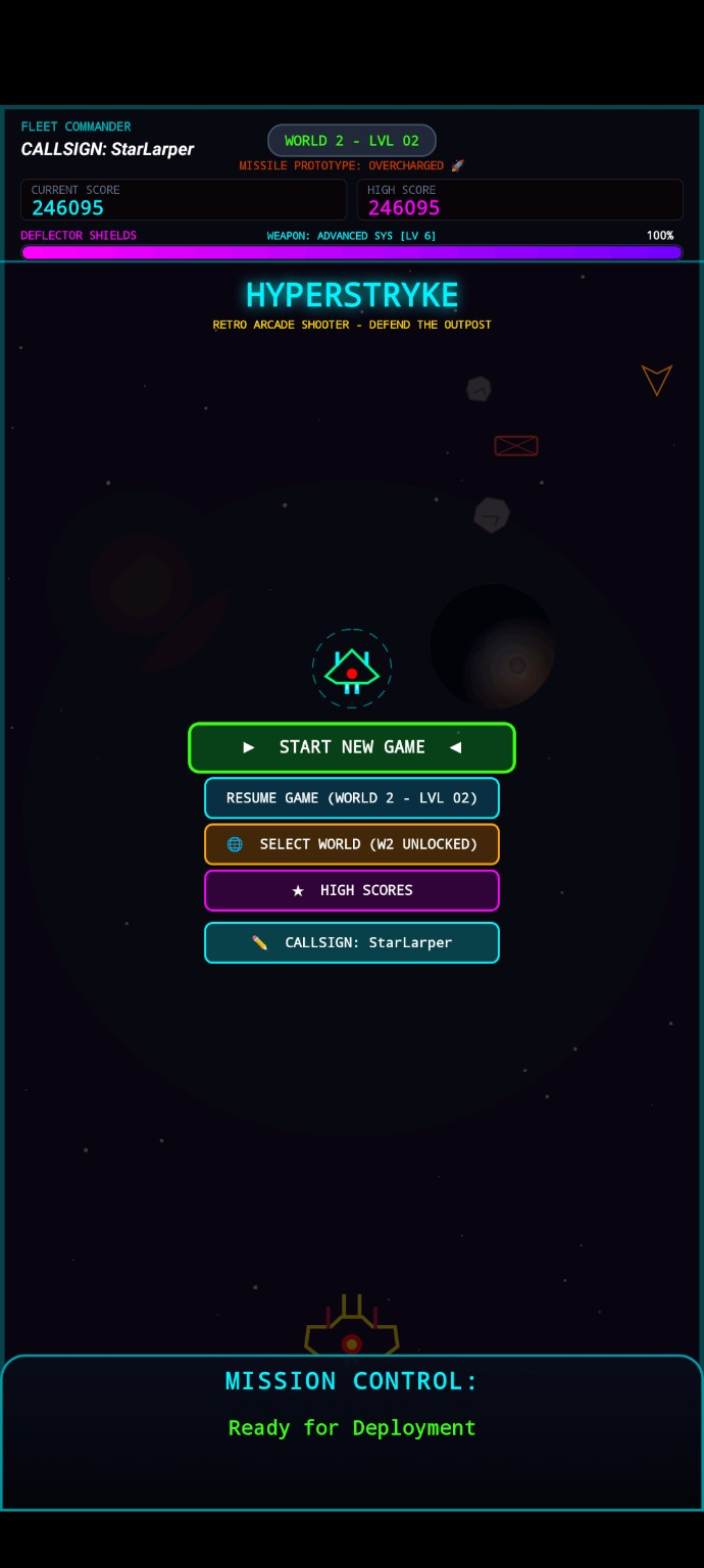 HyperStryke Command Center main menu