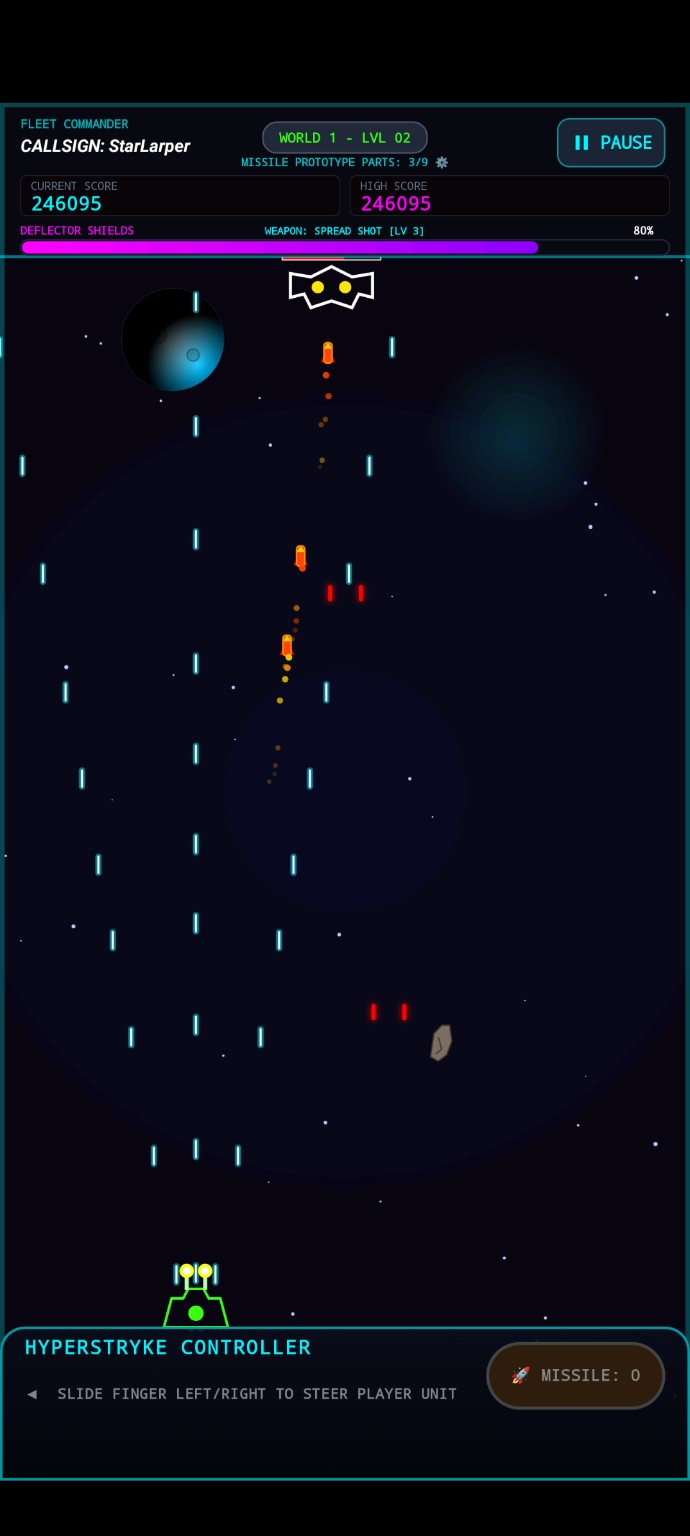 HyperStryke gameplay with multiple prototype missiles in flight