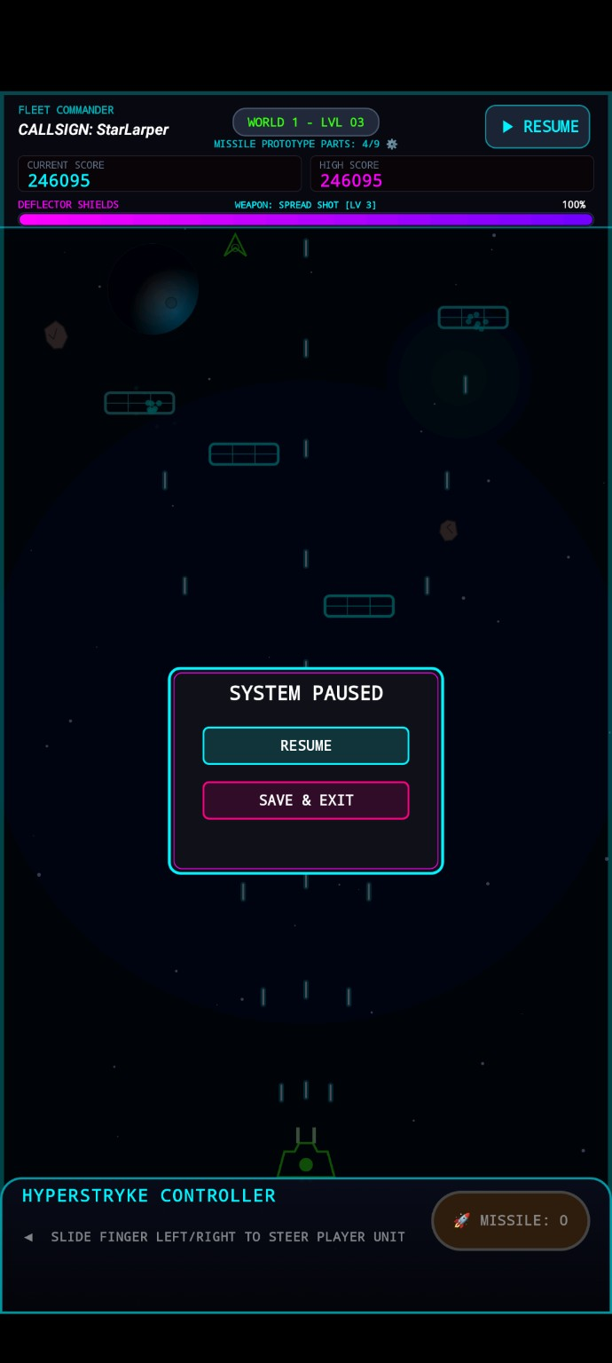 HyperStryke pause and save screen